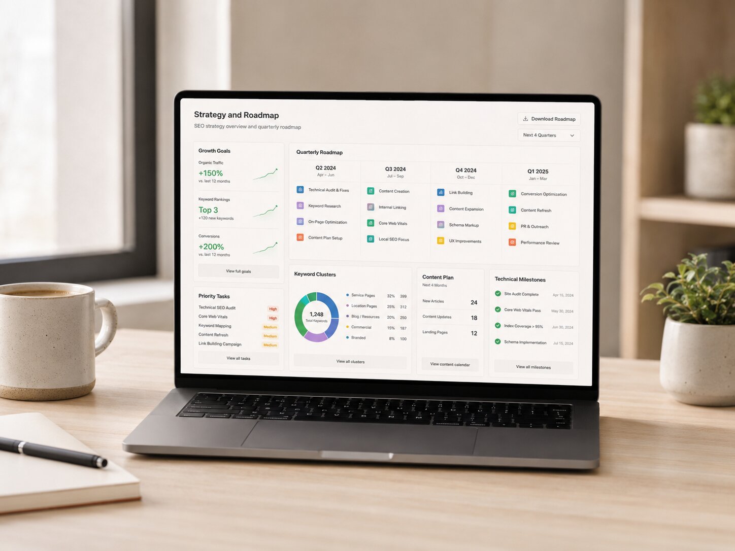 Strategy planning with charts and data